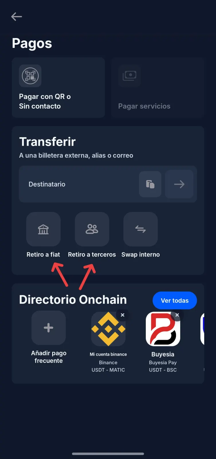Secci&oacute;n de pagos y transferencias en Buyesia Pay