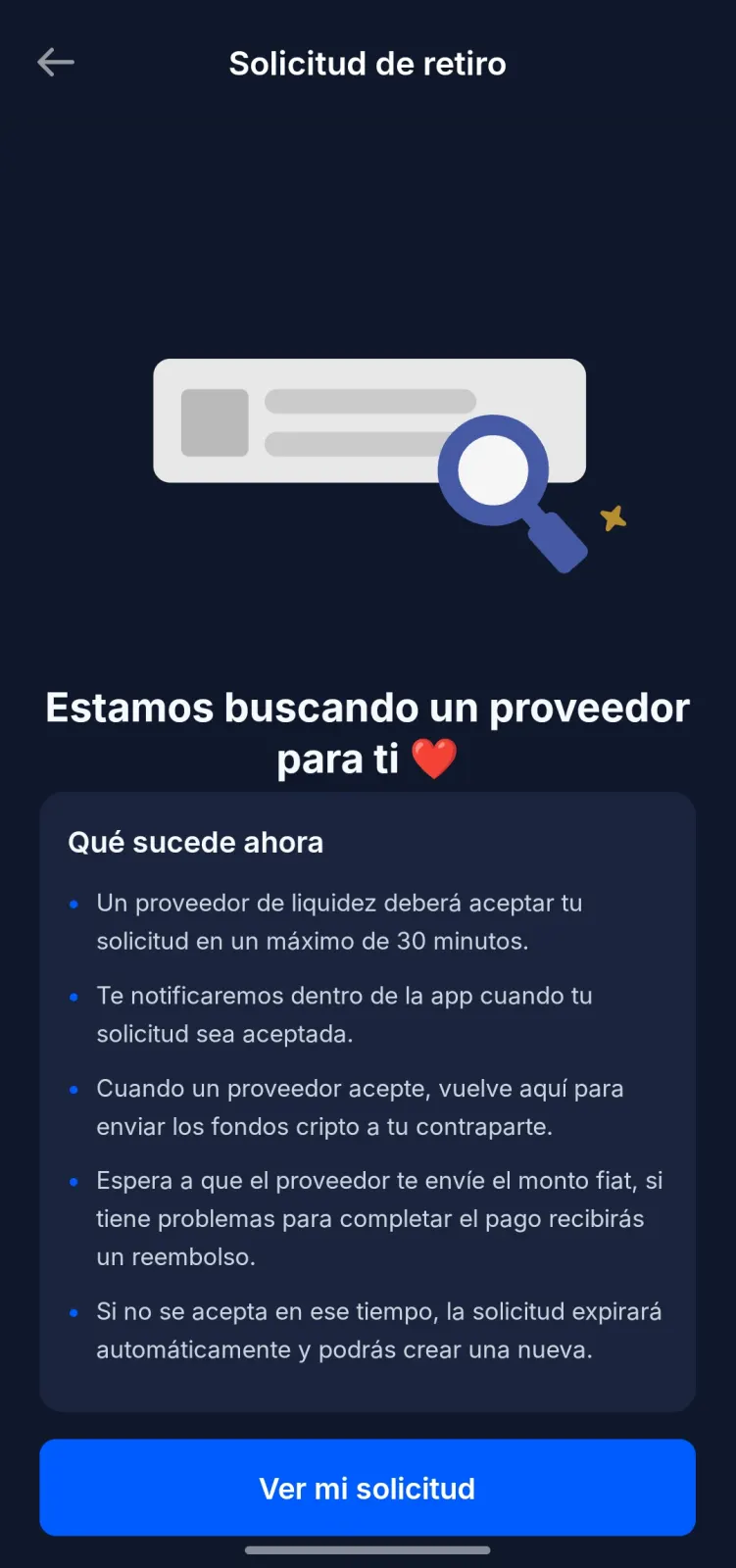 Bot&oacute;n para confirmar retiro a moneda fiat en Buyesia Pay