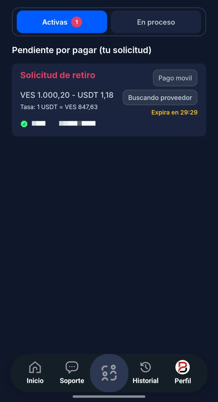 Estado de solicitud de retiro y proveedor asignado en Buyesia Pay