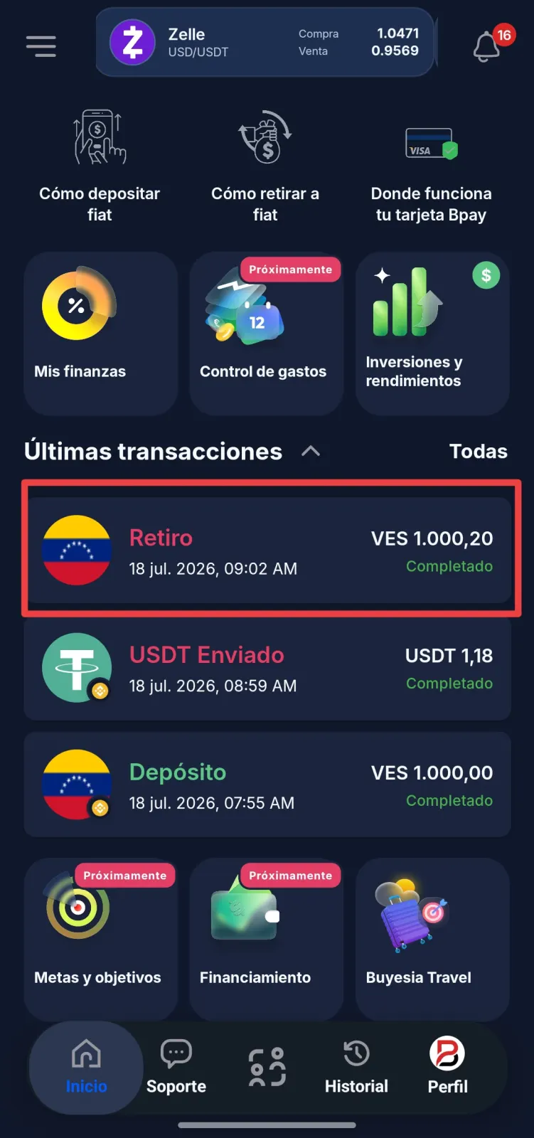 Retiro fiat completado en Buyesia Pay